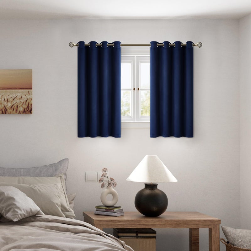 BGment Short 100% Blackout Curtains for Bedroom, Thermal Insulated Energy Efficiency Noise Reducing Grommet Curtains 45 Inch Length with Liner for Small Window 2 Panels Each 52 Inch Wide, Navy Blue - Image 2